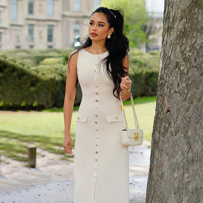 Robe Tricot Longue Élégante Sans Manches