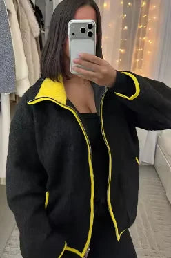 Cardigan en Tricot Élégant à Manches Longues avec Poches et Zip