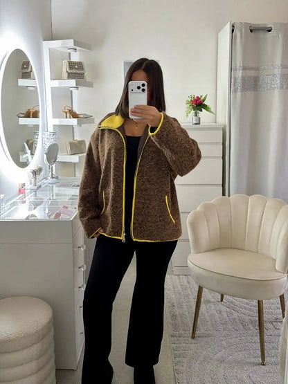 Cardigan en Tricot Élégant à Manches Longues avec Poches et Zip