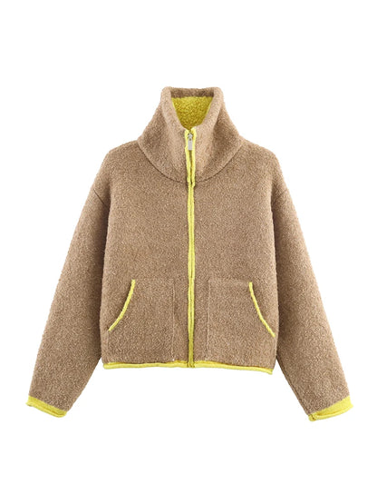 Cardigan en Tricot Élégant à Manches Longues avec Poches et Zip