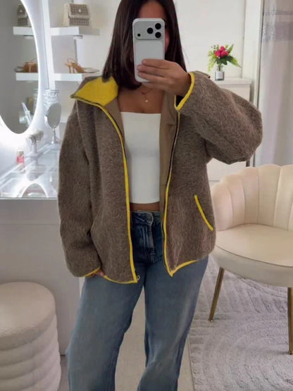 Cardigan en Tricot Élégant à Manches Longues avec Poches et Zip