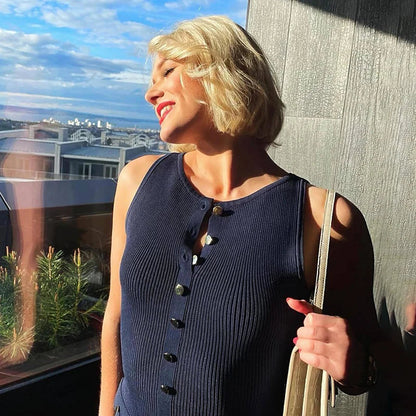 Robe Tricot Longue Élégante Sans Manches