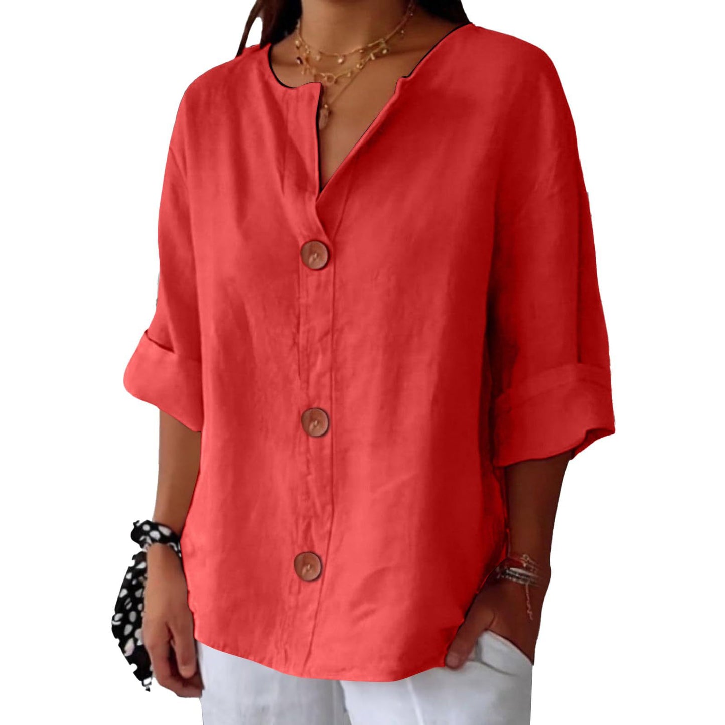 Chemise élégante à col en V et manches longues