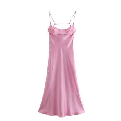 Robe Longue Satinée Femme Élégante Sans Manches pour Événements Estivaux
