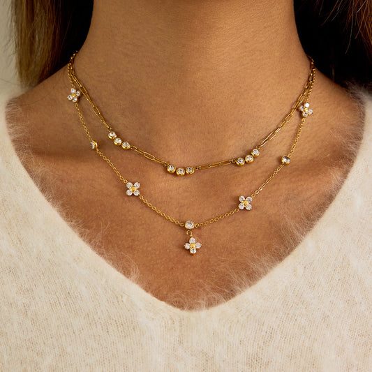 Collier en Titanium et Zircon - Quatre Feuilles de Trèfle Élégant