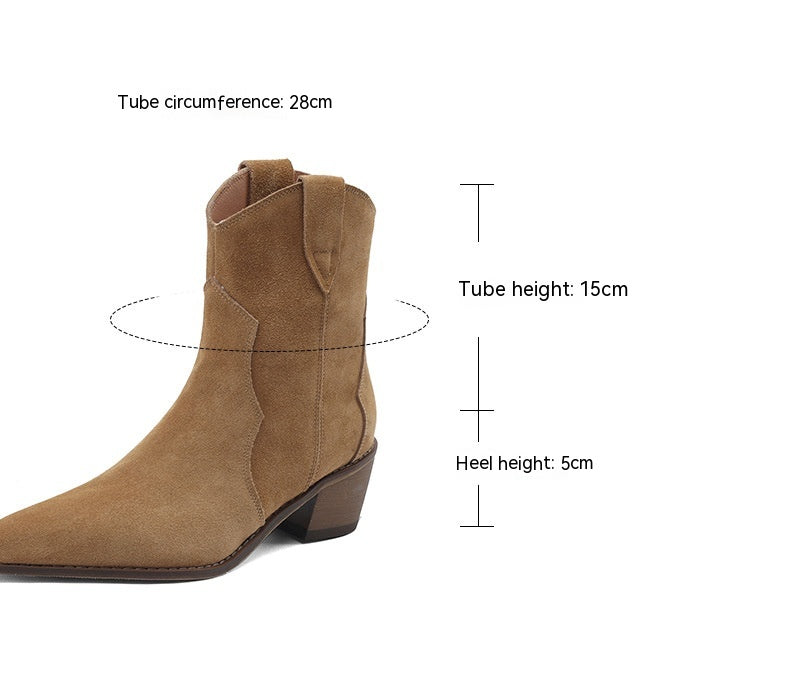 Bottines à talon moyen épais en cuir mat à la mode