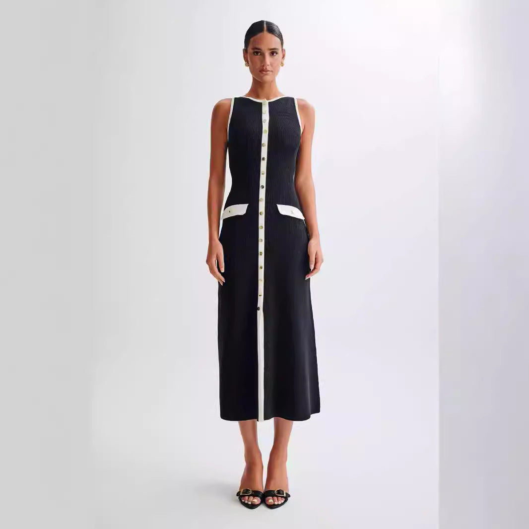 Robe Tricot Longue Élégante Sans Manches