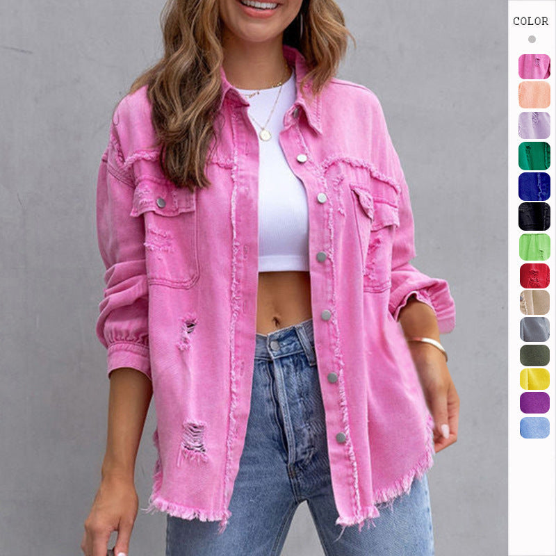 Veste Chemise Déchirée Automne et Printemps Hauts Décontractés pour Femmes
