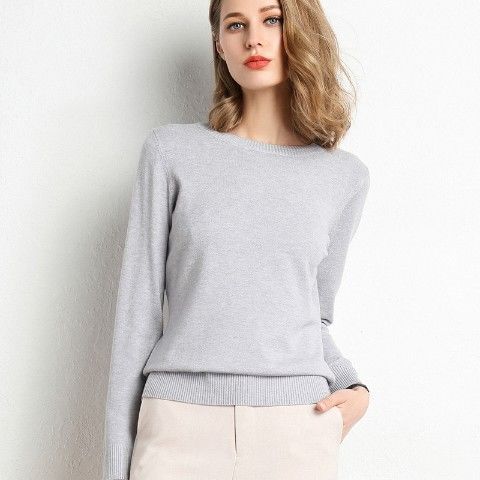 Nouveau pull femme pull en tricot col rond chemisier basique
