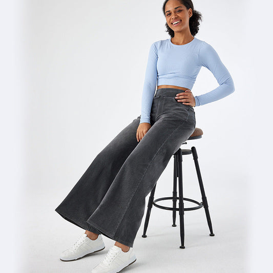 Jean taille haute sculptant à jambes larges