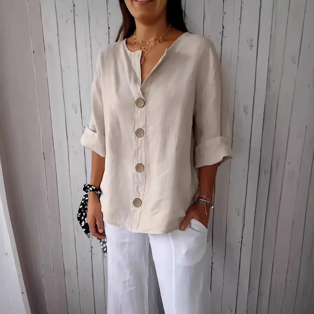 Chemise élégante à col en V et manches longues