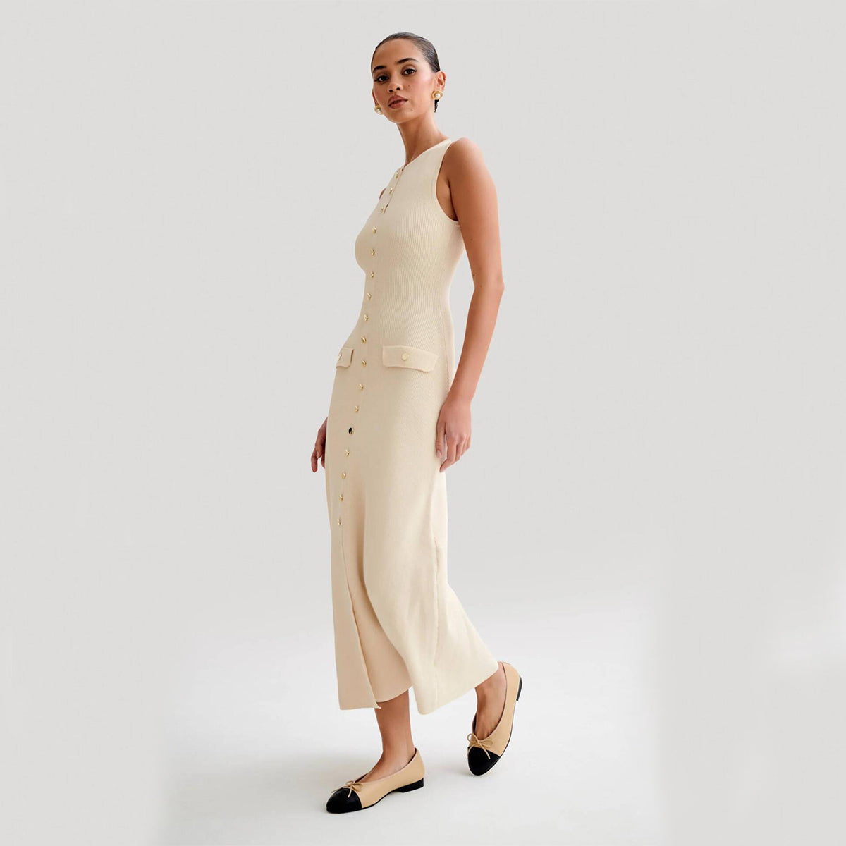 Robe sans manches en maille élégante , mode mince
