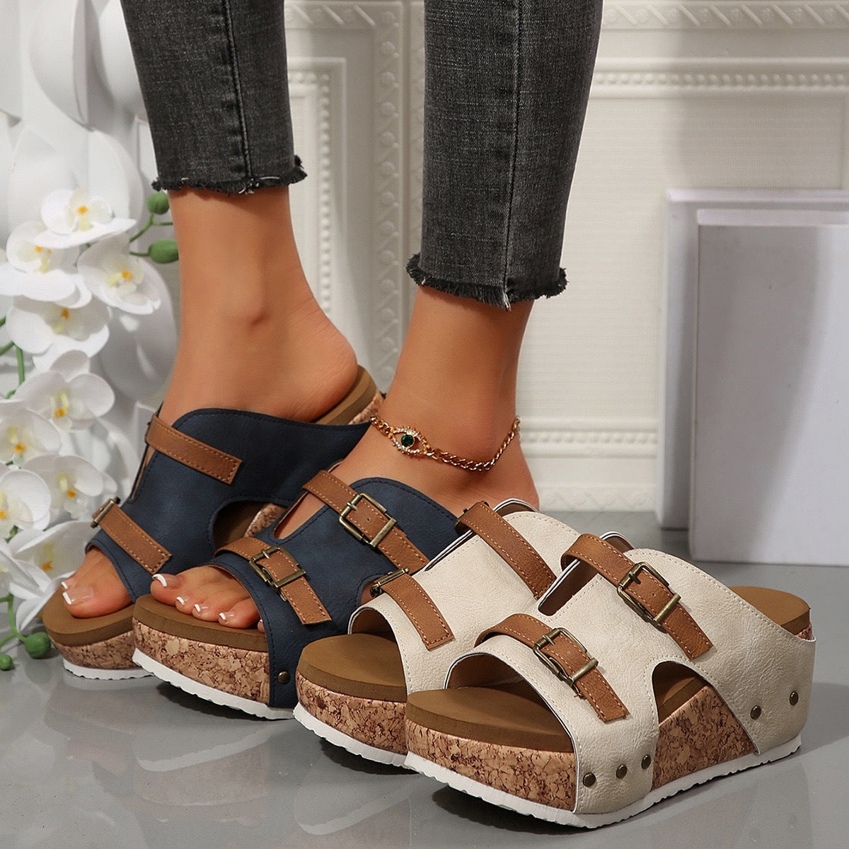 Sandales à Talons Épais Ins Buckle pour Femme