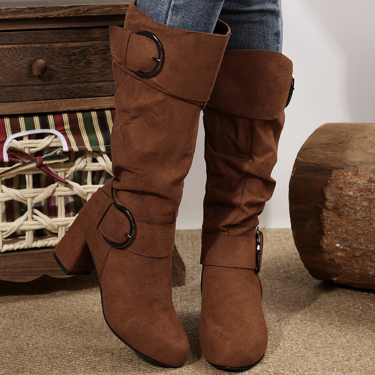 Bottes mi-mollet à talon épais
