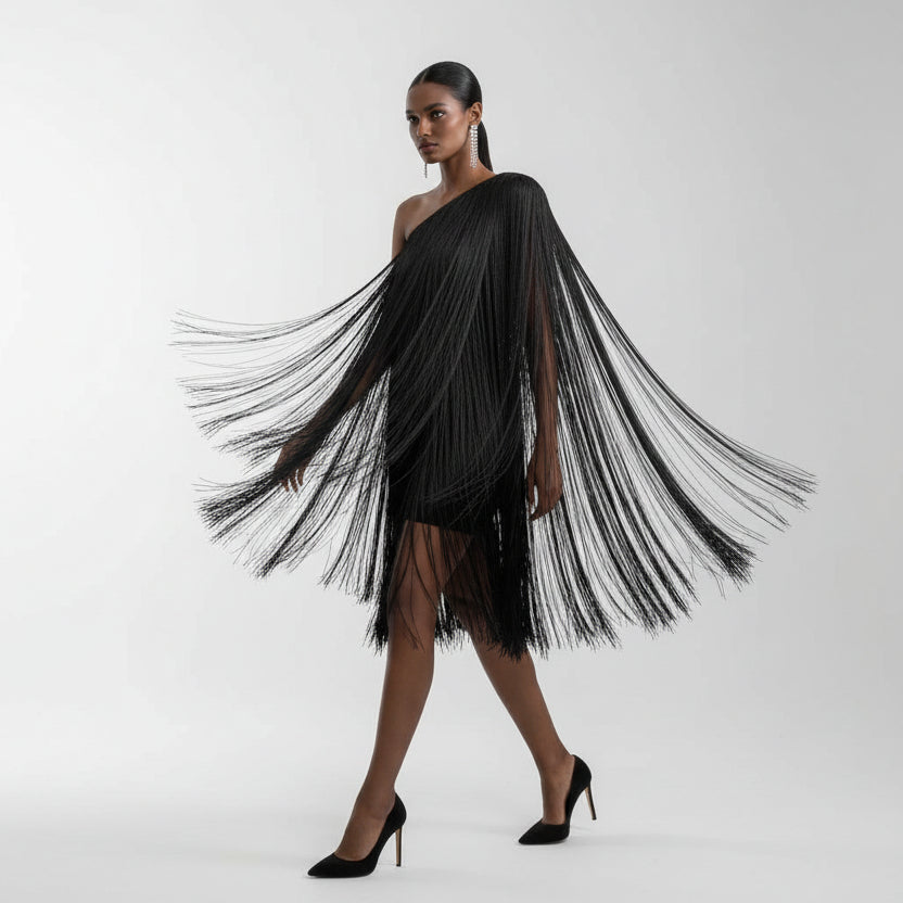 Robe de soirée à franges élégante et fluide