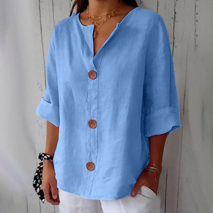 Chemise élégante à col en V et manches longues