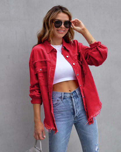 Veste Chemise Déchirée Automne et Printemps Hauts Décontractés pour Femmes