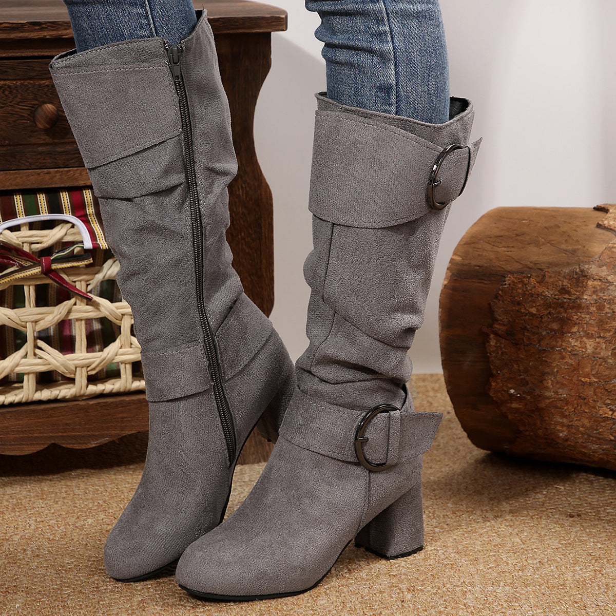 Bottes mi-mollet à talon épais