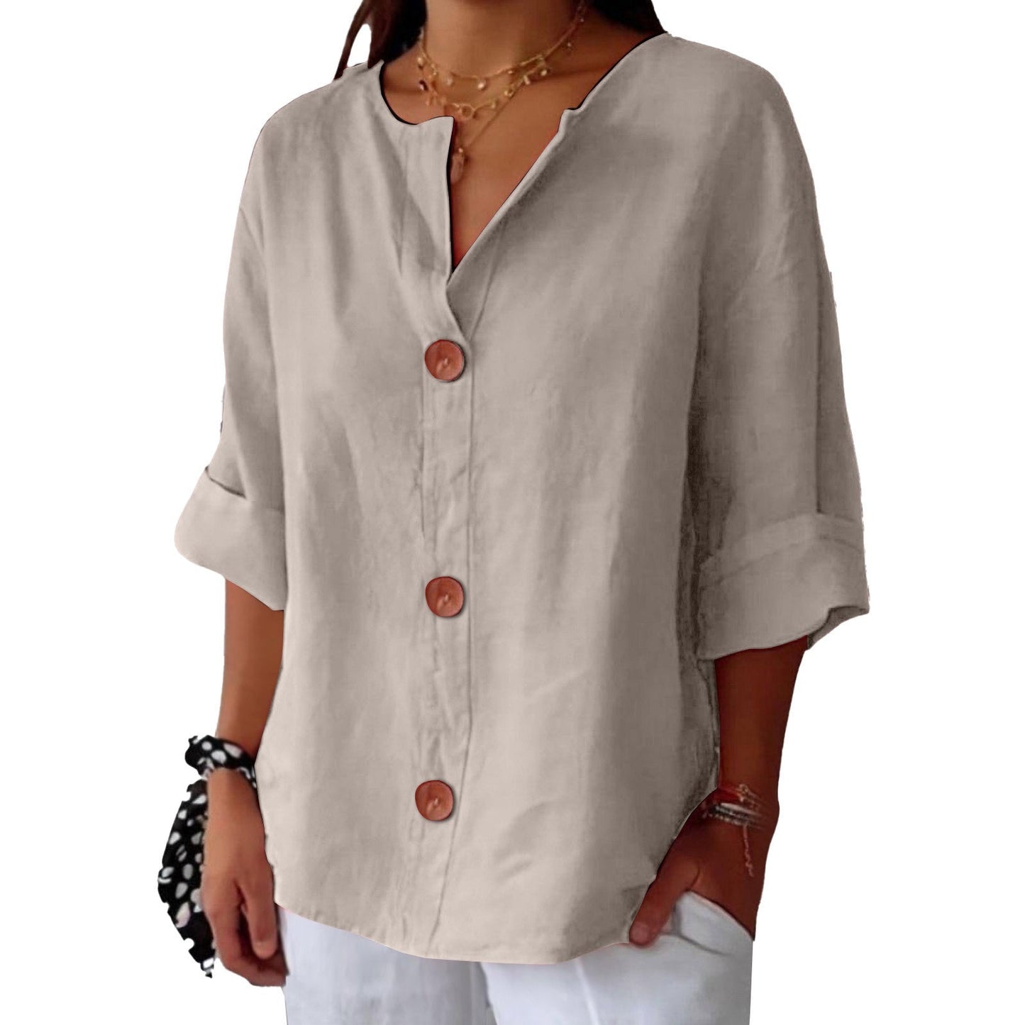 Chemise élégante à col en V et manches longues