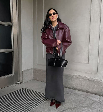 Veste élégante en cuir mate de style motard rétro