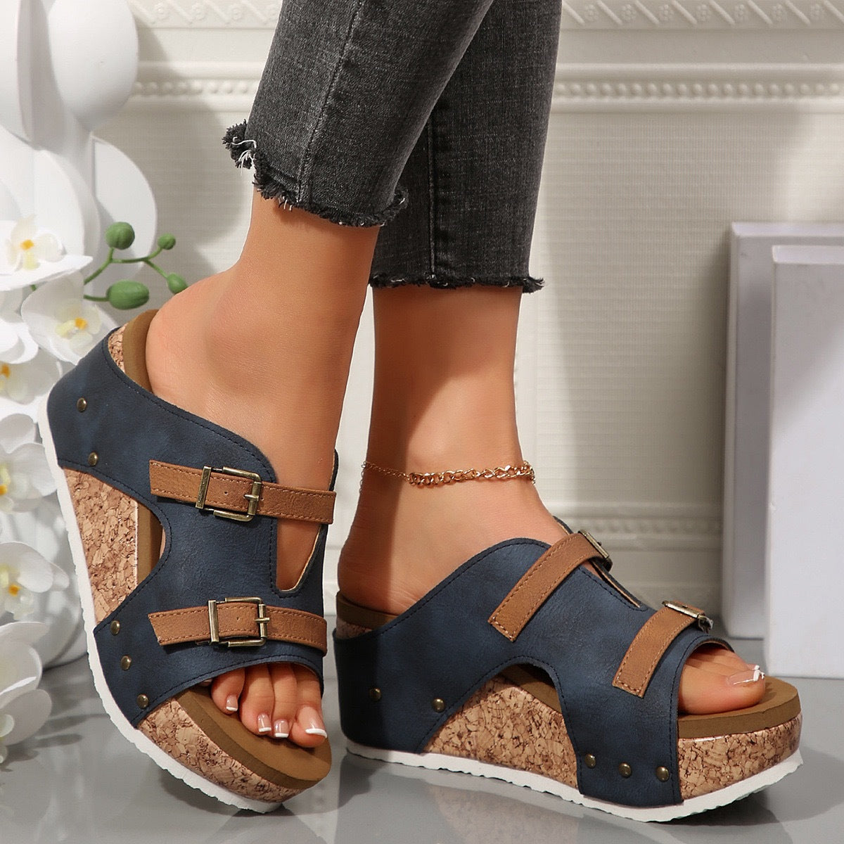 Sandales à Talons Épais Ins Buckle pour Femme