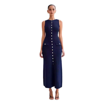 Robe Tricot Longue Élégante Sans Manches