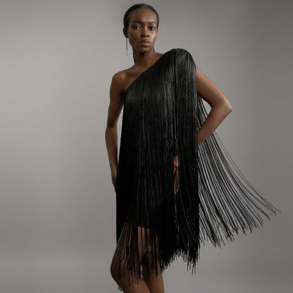 Robe de soirée à franges élégante et fluide