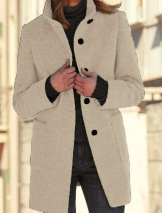Manteau en laine femme, col montant et poches